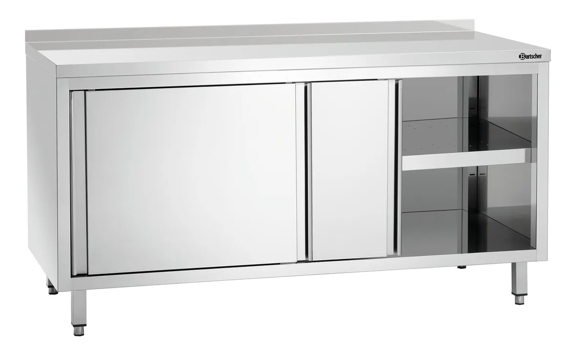 Meuble en Inox avec Portes Coulissantes, Etagère et Dosseret - L 1600 mm