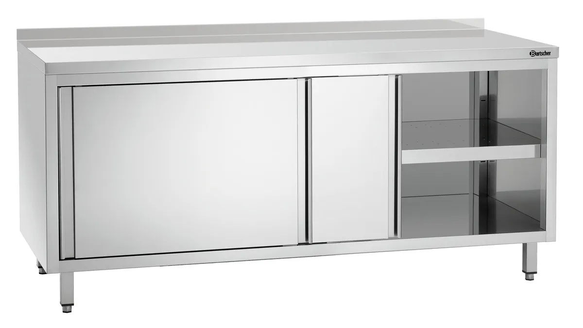 Meuble en Inox avec Portes Coulissantes, Etagère et Dosseret - L 1800 mm