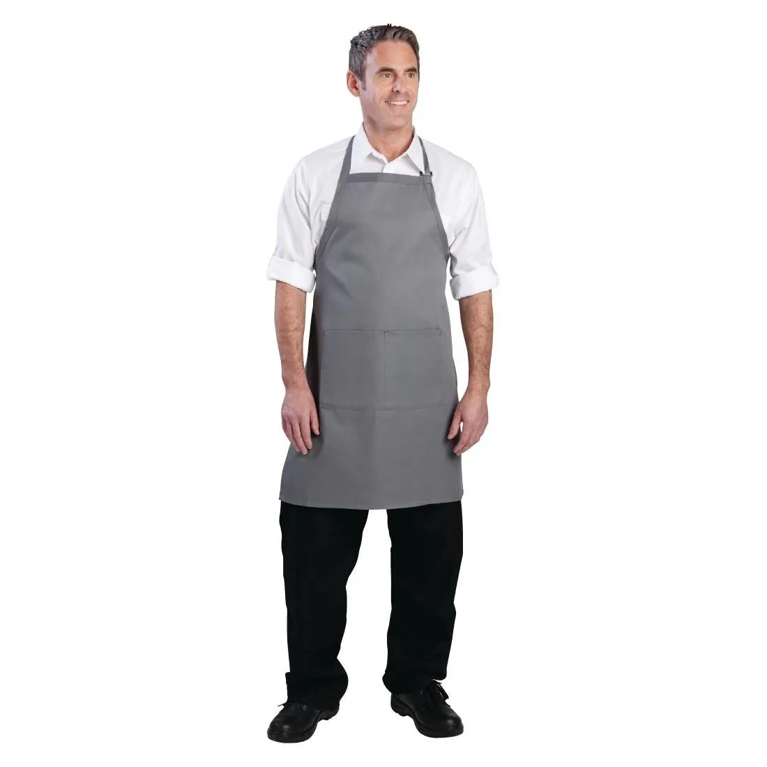 Tablier Bavette avec Tour de Cou Réglable et Double Poche Gris - 610 x 860 mm