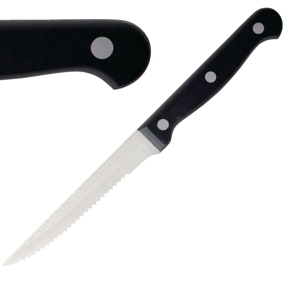 Couteau à Viande à Manche Noir - Lame Dentée 215 mm - Lot de 12