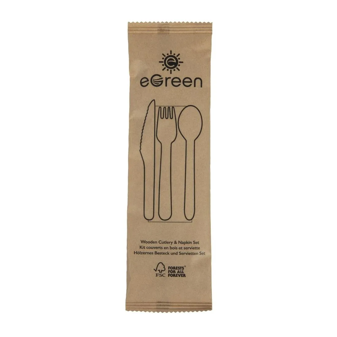 Ensembles de Couverts en Bois 4-en-1 Emballages Individuels - Lot de 250