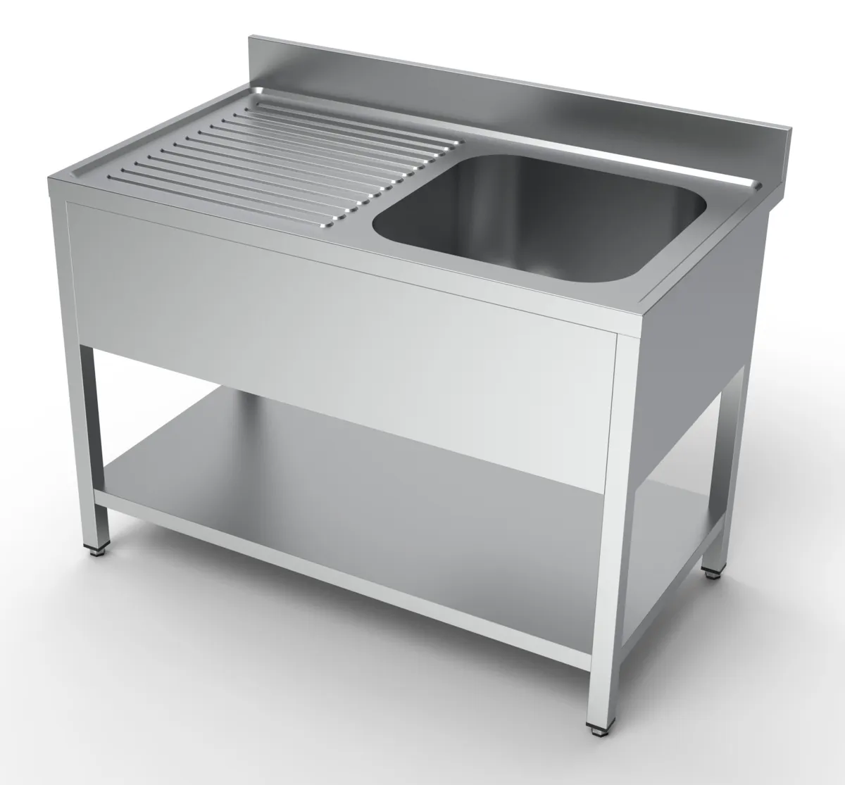 Plonge 1 Bac et Egouttoir à Gauche avec Dosseret et Etagère - L 1200 x P 700 mm