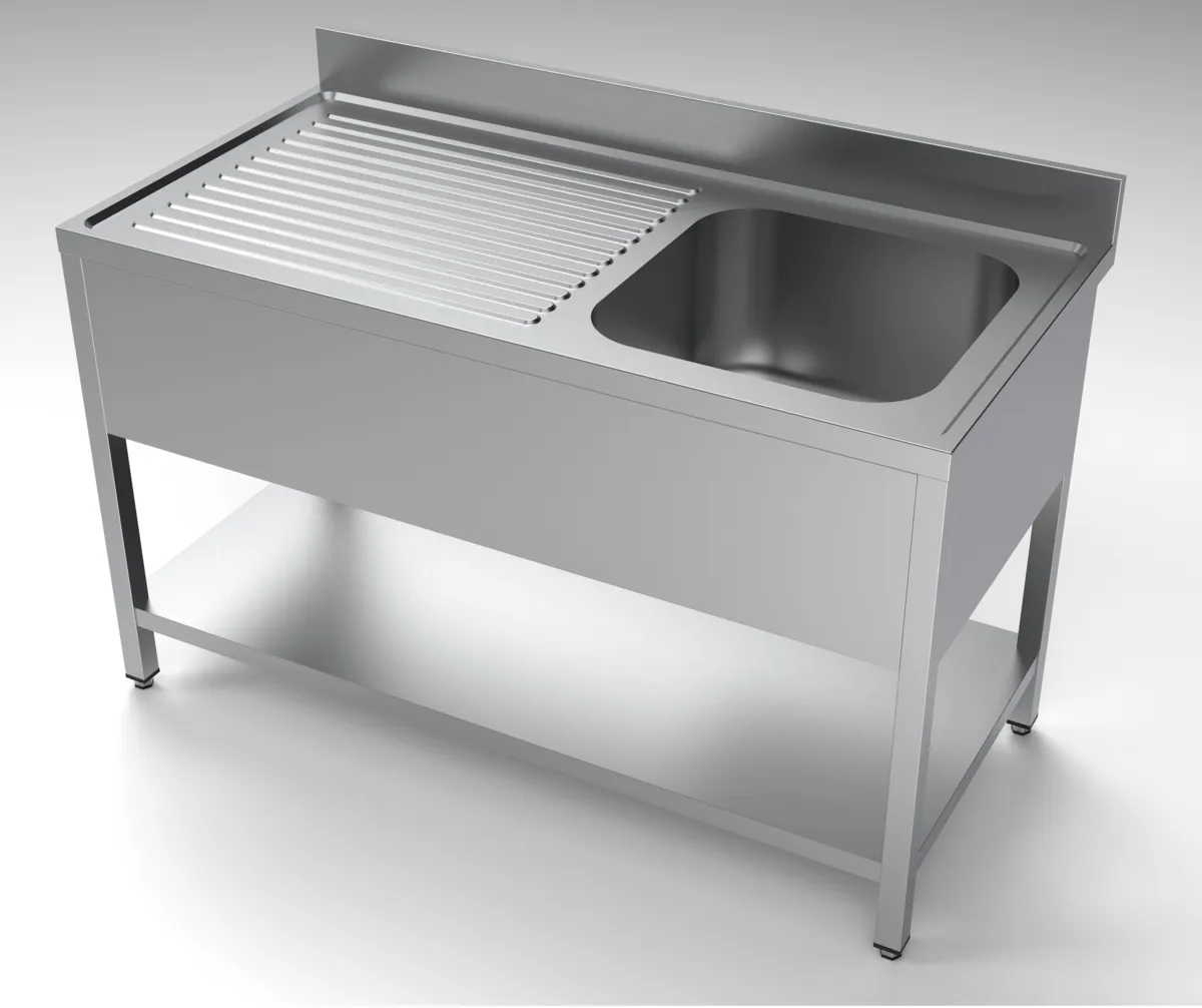 Plonge 1 Bac et Egouttoir à Gauche avec Dosseret et Etagère - L 1400 x P 700 mm