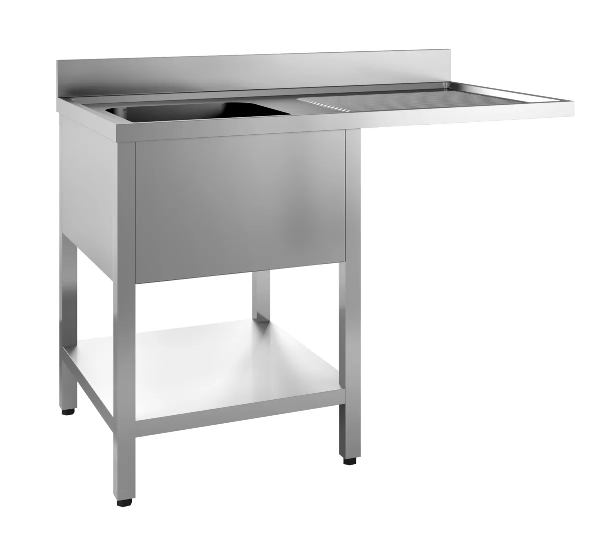 Plonge 1 Bac et Passage pour Lave-Vaisselle à Droite avec Dosseret et Etagère Démontable - L 1200 x P 700 mm