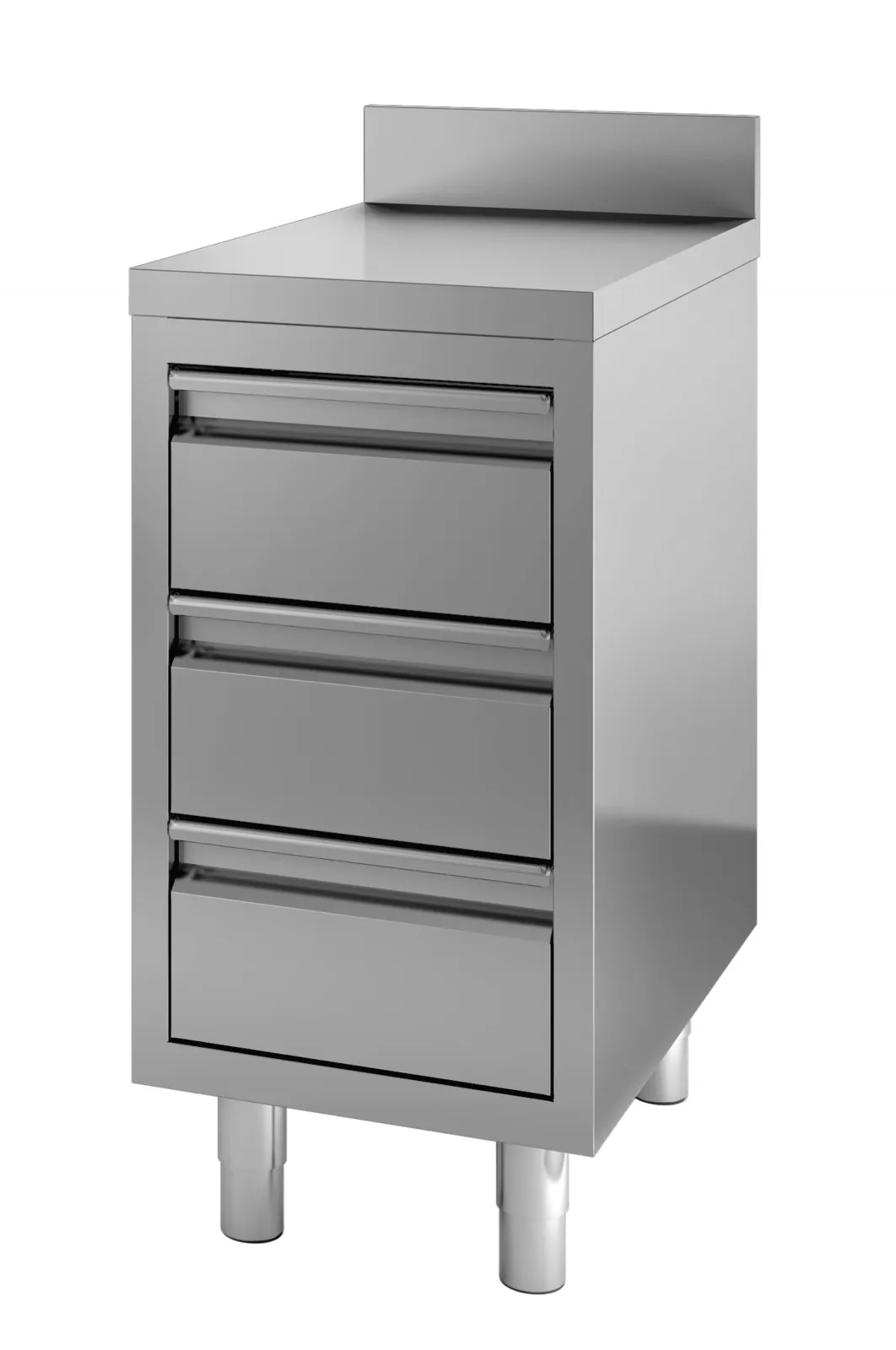 Meuble Inox Bas à 3 Tiroirs avec Dosseret - L 600 x P 700 mm