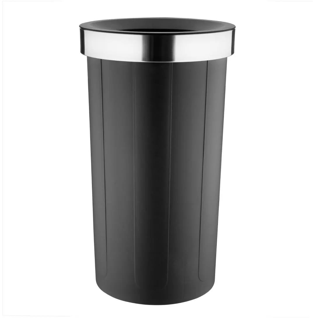 Poubelle Ronde Noire en Polypropylène avec Couvercle Ouvert - 60 L