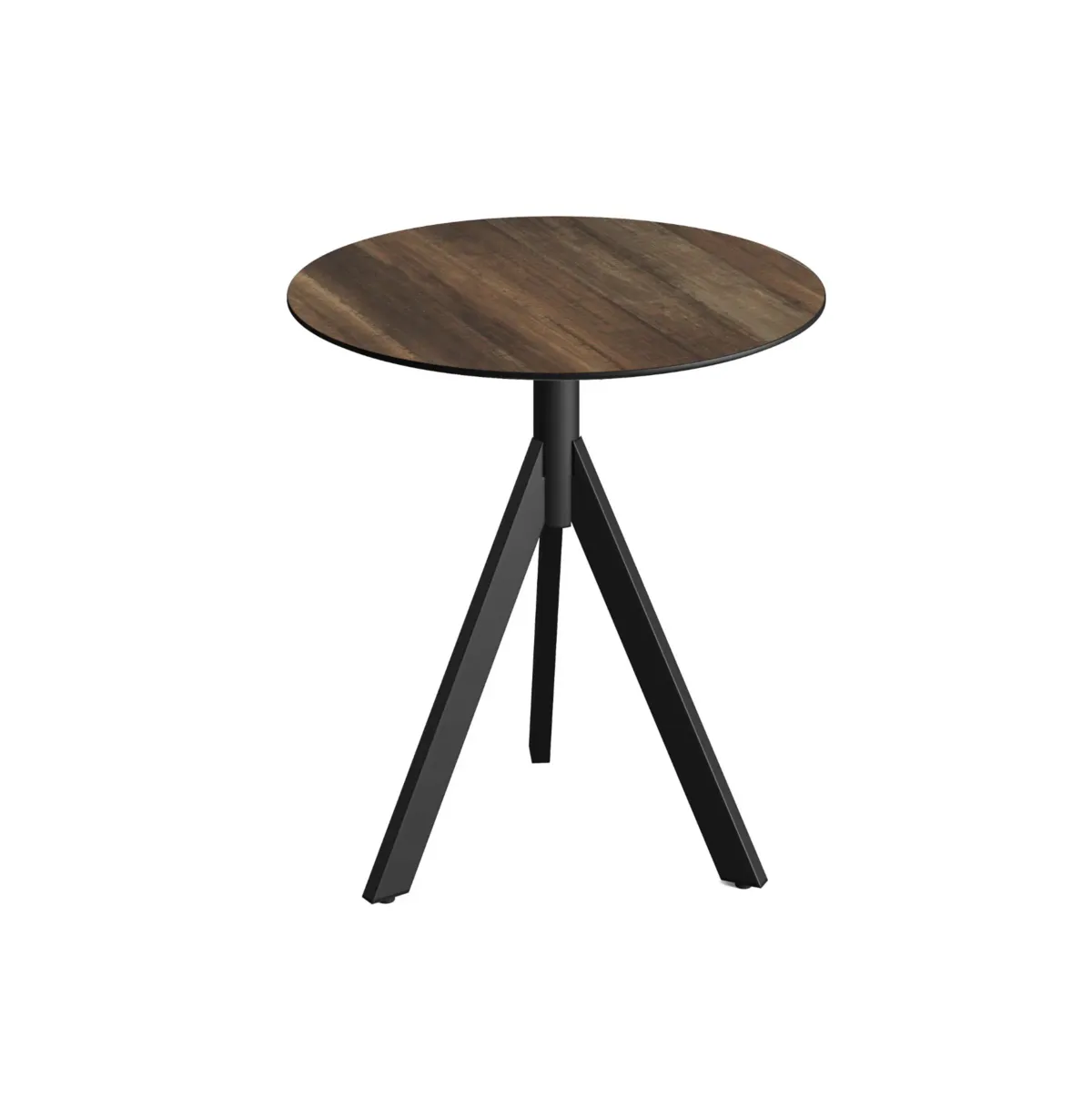 Table de Bistrot avec Piètement Noir Infinity Tripod et Plateau HPL Tropical Wood - Ø 70 cm