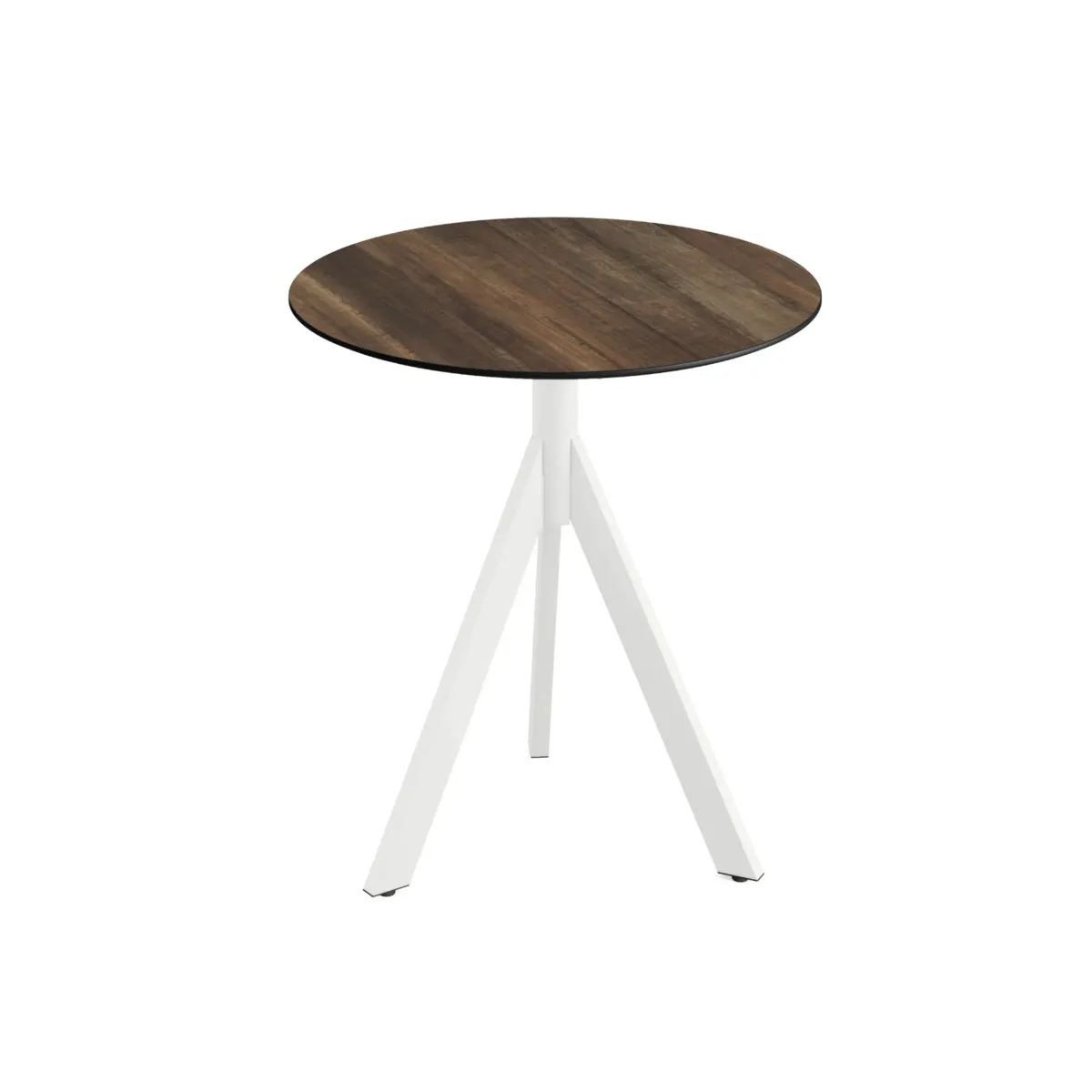 Table de Bistrot avec Piètement Blanc Infinity Tripod et Plateau HPL Tropical Wood - Ø 70 cm