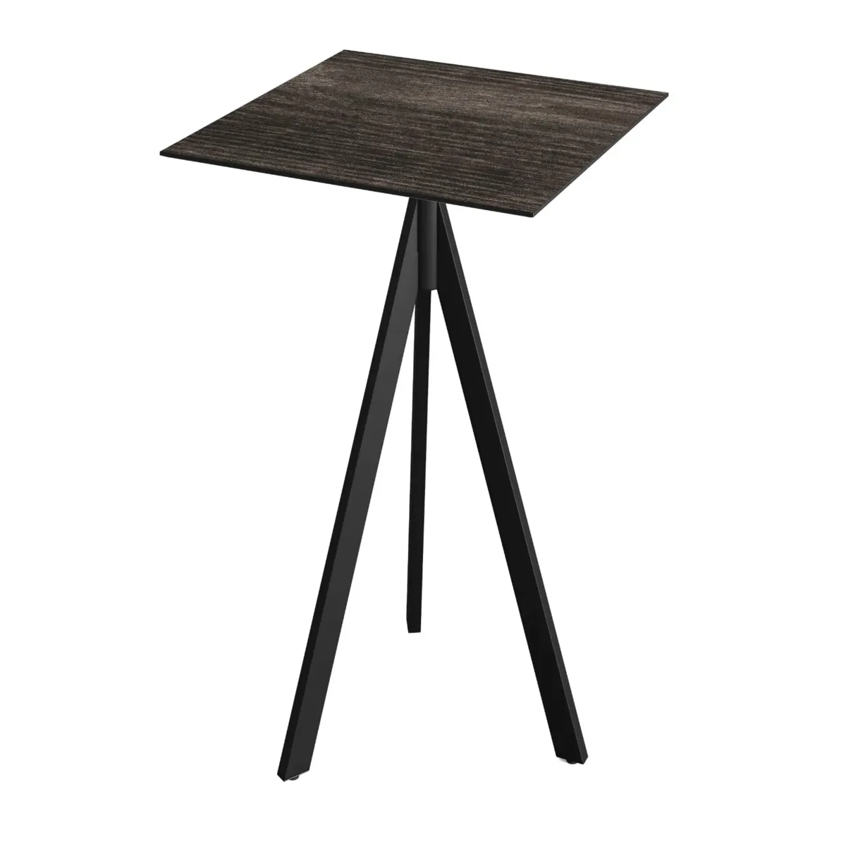 Mange-Debout Infinity Tripod avec Piètement Noir et Plateau HPL Riverwashed Wood - 70 x 70 cm