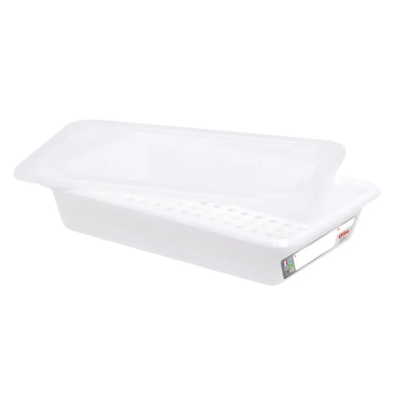 Bac Plat 3L Haccp Blanc + Couvercle + Grille