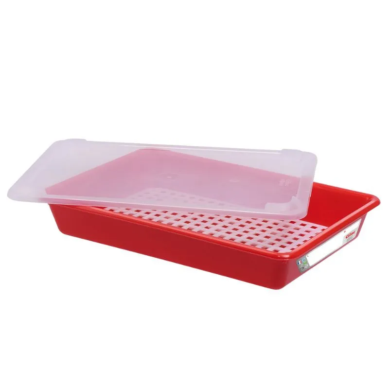 Bac Plat 8L Haccp Rouge + Couvercle + Grille