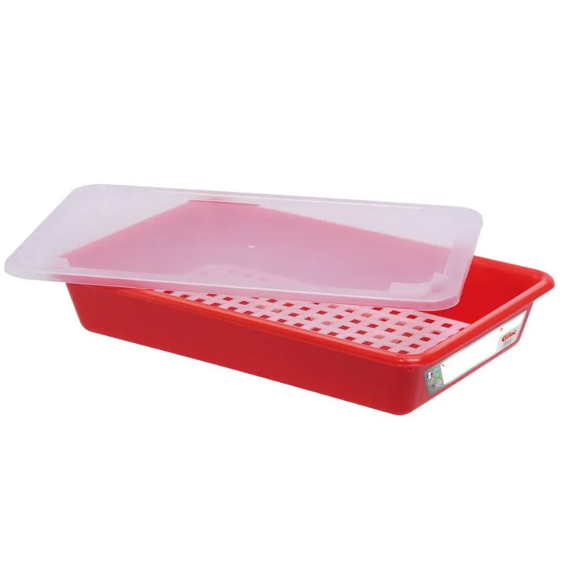 Bac Plat HACCP avec Couvercle et Grille - 5 L - Rouge