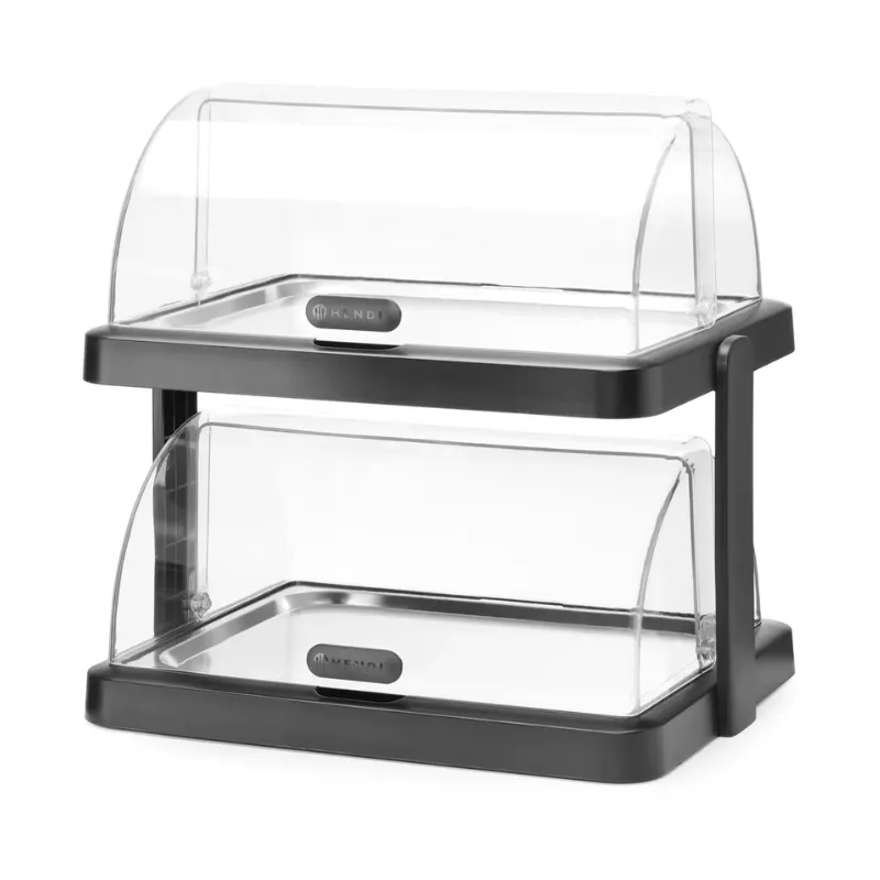 Vitrine Buffet à Couvercle Coulissant UNIQ - 2 Plateaux - Noir