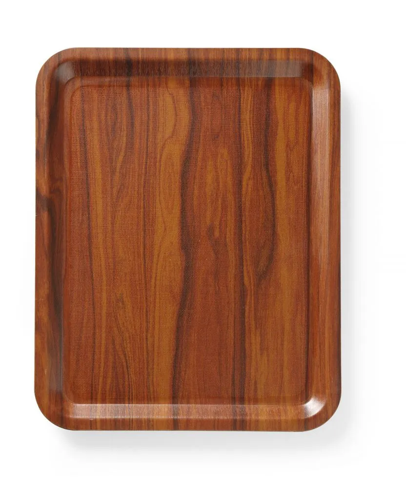 Plateau de Service Rectangulaire Antidérapant Stratifié Acajou - 460 x 360 mm