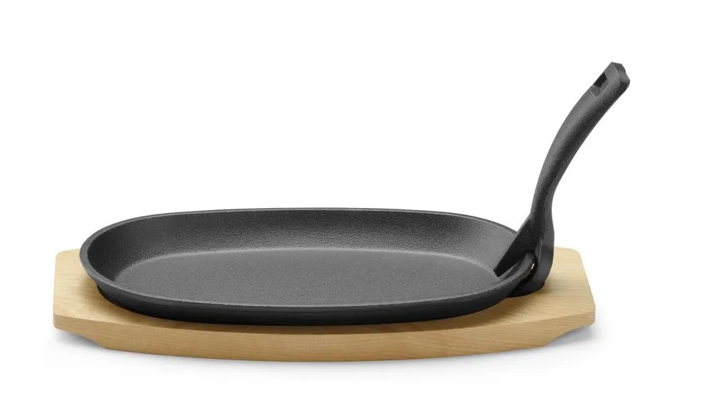 Plat en Fonte avec Dessous en Bois - Poignée avec Pince