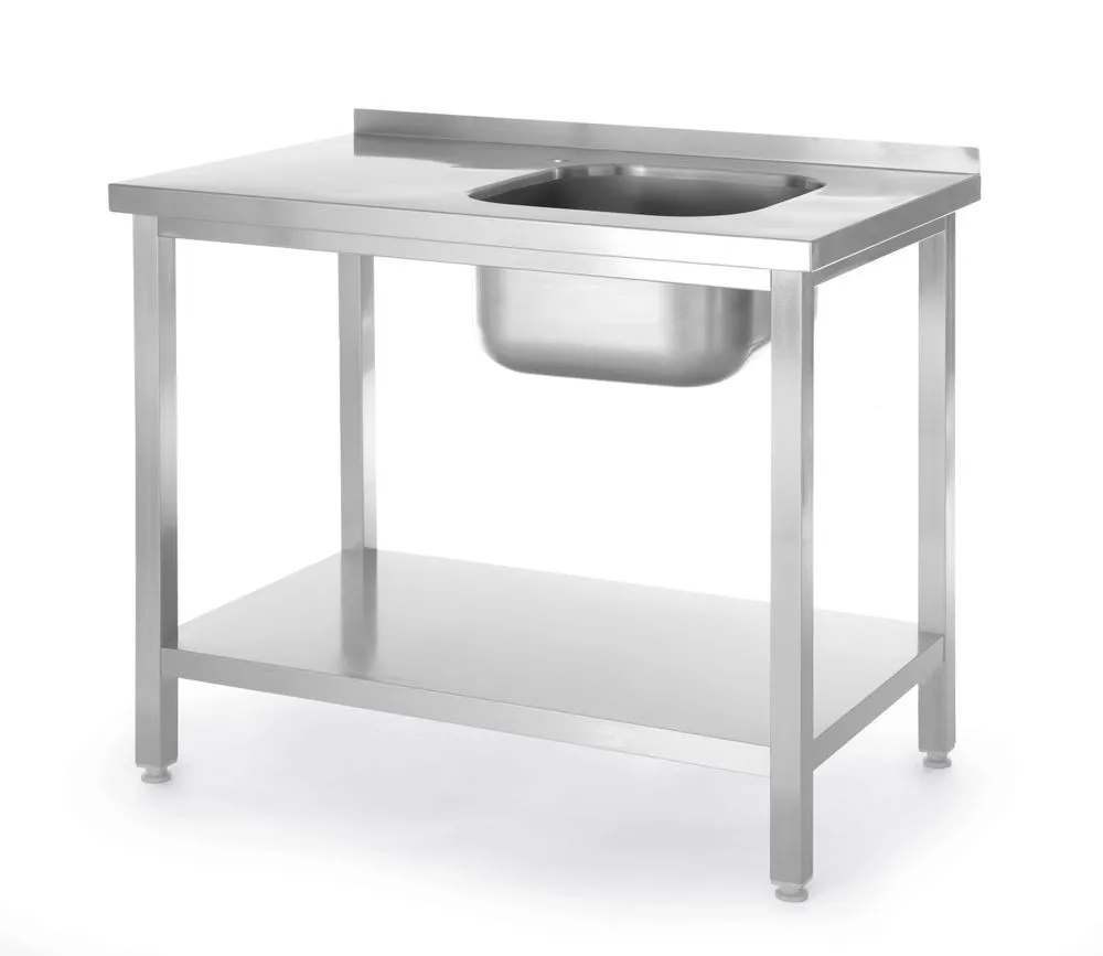 Plonge 1 Bac à Gauche Kitchen Line avec Étagère - P 600 x L 1000 mm