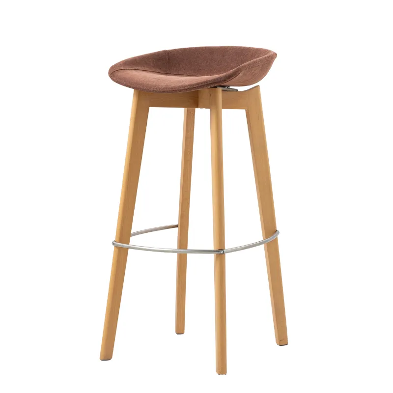 Tabouret de Bar Tissu Sans Dossier - Piètement Bois Keeve - Marron