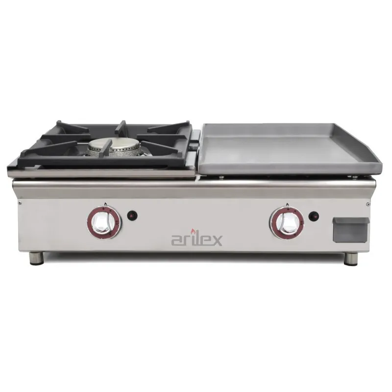 Plancha à Gaz Lisse Acier 6 mm avec Réchaud - 40 + 40 cm