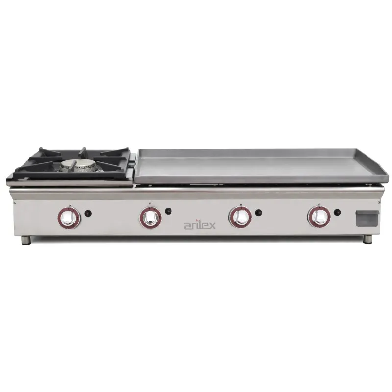 Plancha à Gaz Lisse Acier 6 mm avec Réchaud - 80 + 40 cm