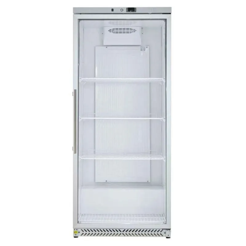 Armoire Réfrigérée Positive 590 L Porte Vitrée 0/+8°C, 4 Grilles, Froid Statique, Laqué Blanc, Vitrine