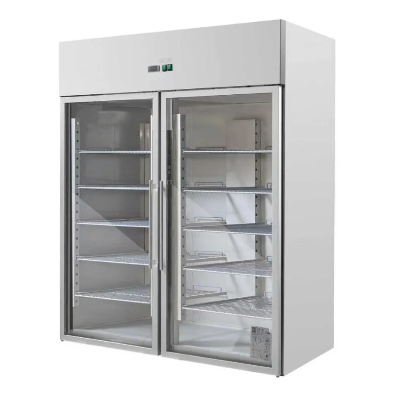 Armoire Réfrigérée Positive 1400 L 2 Portes Vitrées GN 2/1, Froid Ventilé -2/+8 °C, Aspect Inox