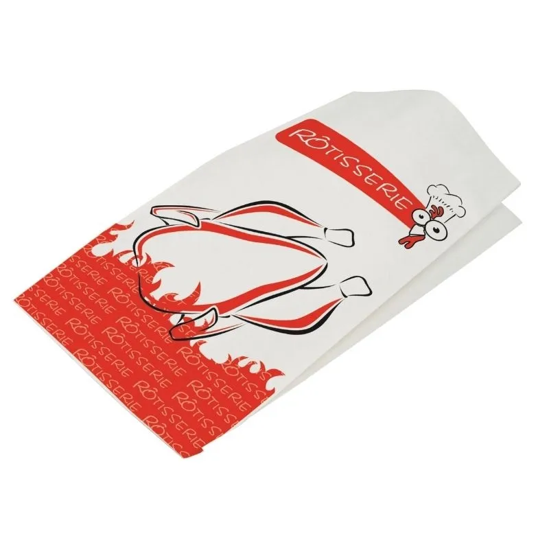 Sac pour Poulet Rôti Kraft Rouge et Blanc - 17 x 35,5 cm - Lot de 500