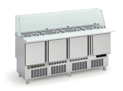 Saladette Réfrigérée Positive pour Fast-Food - 4 Portes - 345 L - 24 Bacs GN 1/6 et 9 Bacs GN 1/9