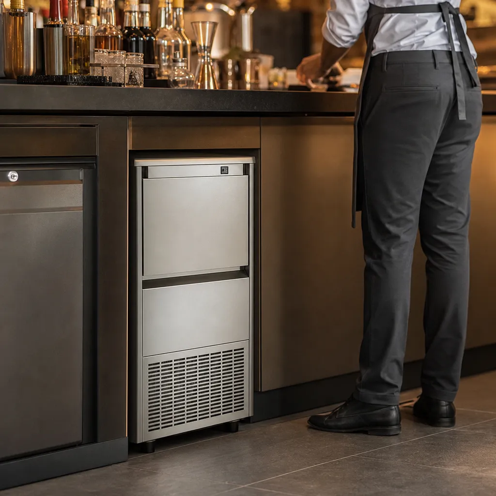 Machine à Glaçons Pro 76 kg/24h Cubes Entiers, Réserve 20 kg, Inox, Refroidissement à Air