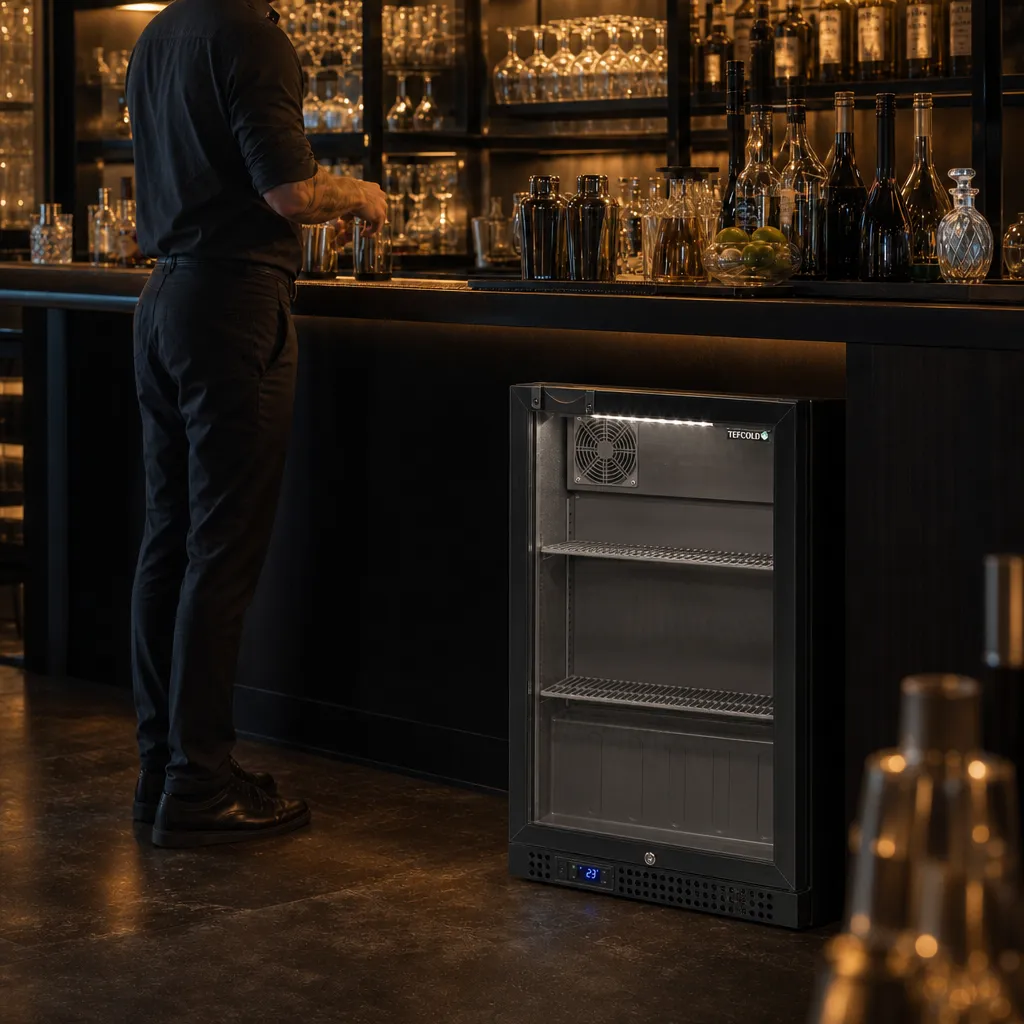 Arrière de Bar 138 L 120 Bouteilles Porte Vitrée, Froid Ventilé +2/+10°C, Éclairage LED, Noir