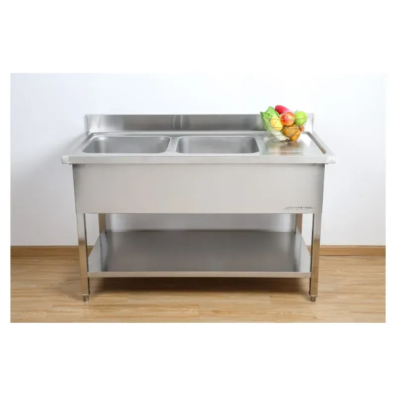 Plonge 2 Bacs avec Dosseret et Etagère - L 1400 x P 700 mm - Reconditionné