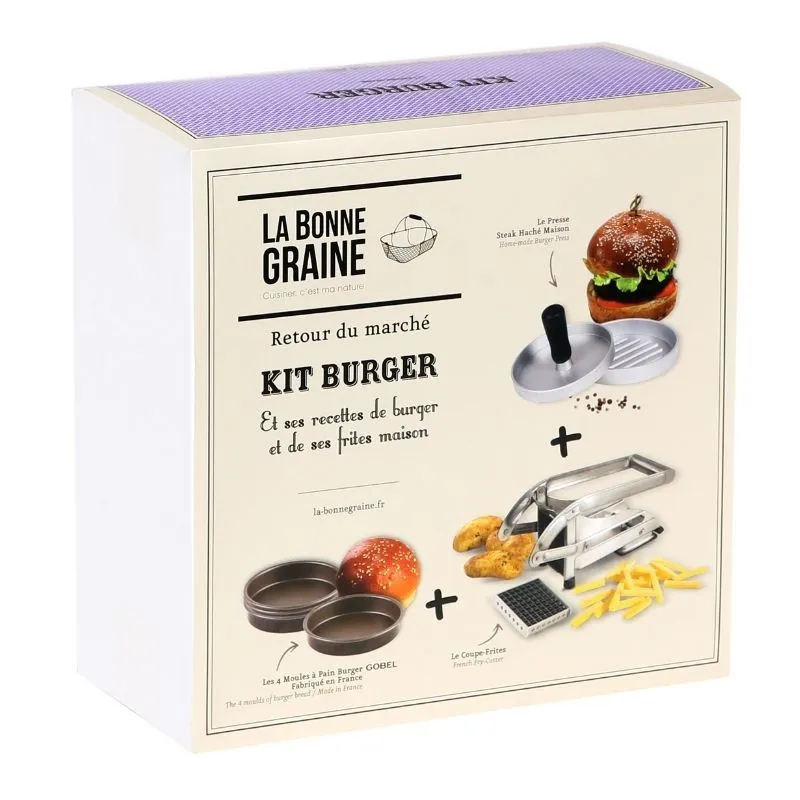 Kit Burger avec Presse Steak Haché, Moules à Pain Burger et Coupe-Frites