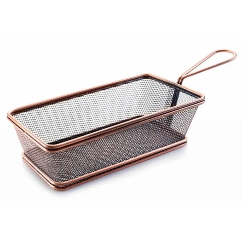 Panier Rectangulaire En Inox Avec Poignée Bronze - 21 X 11 Cm