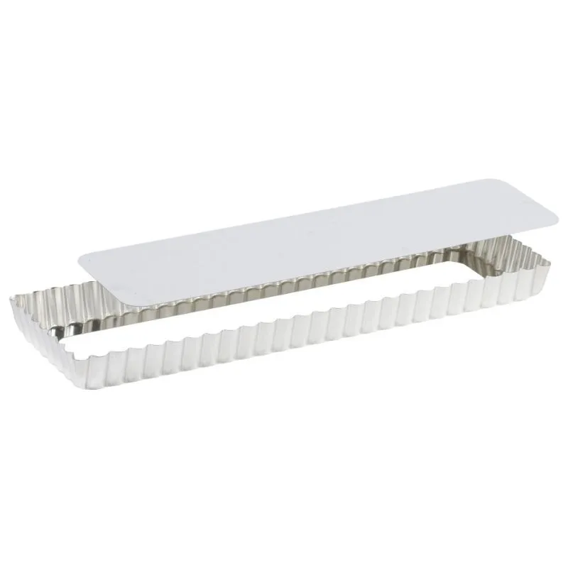 Moule à Tarte Rectangulaire Cannelé à Fond Mobile en Fer - 350 x 110 mm