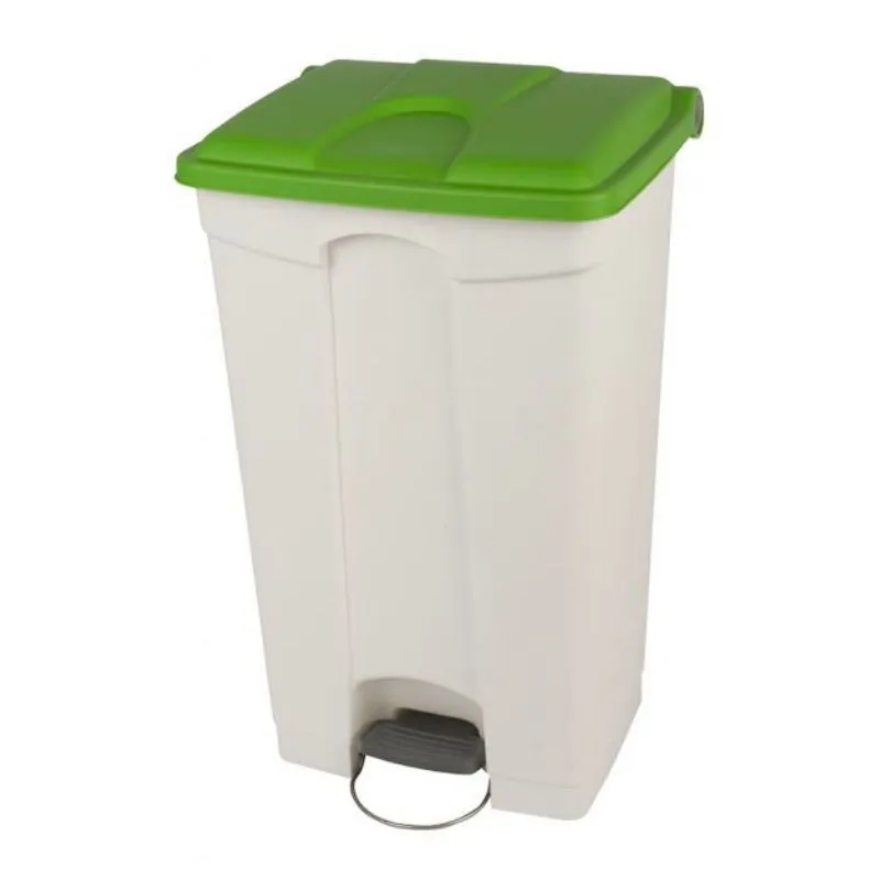 Poubelle à Pédale Blanche et Verte - 90 L