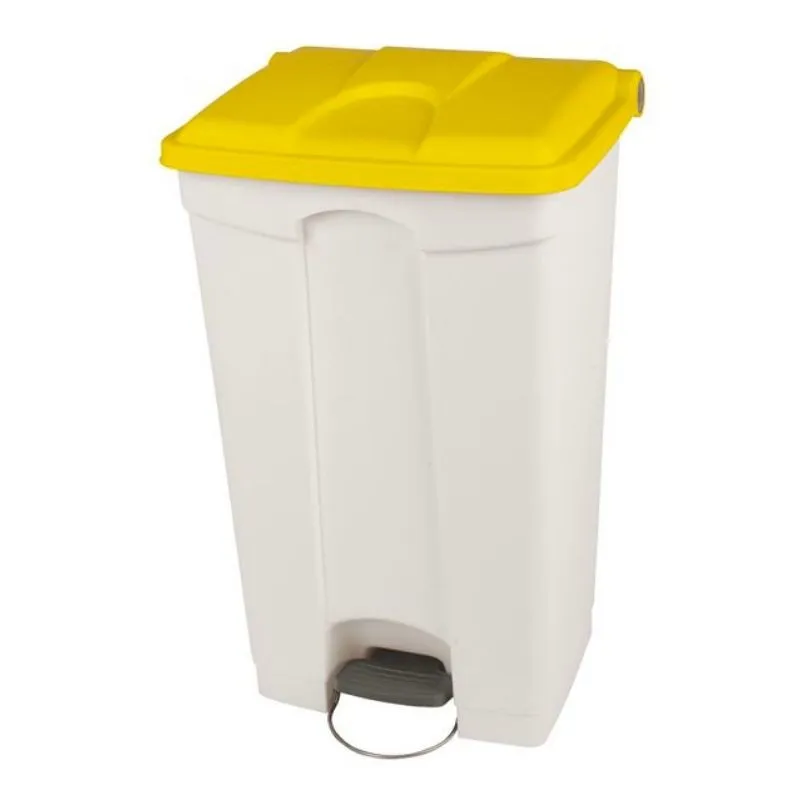 Poubelle à Pédale Blanche et Jaune - 90 L