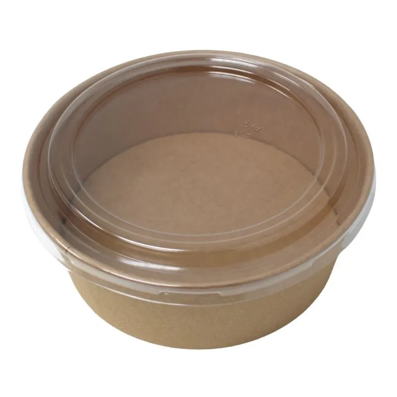 Bol à Salade Kraft 1300 ml Ø 185 mm avec Couvercle PET Transparent, Rond, Lot de 300