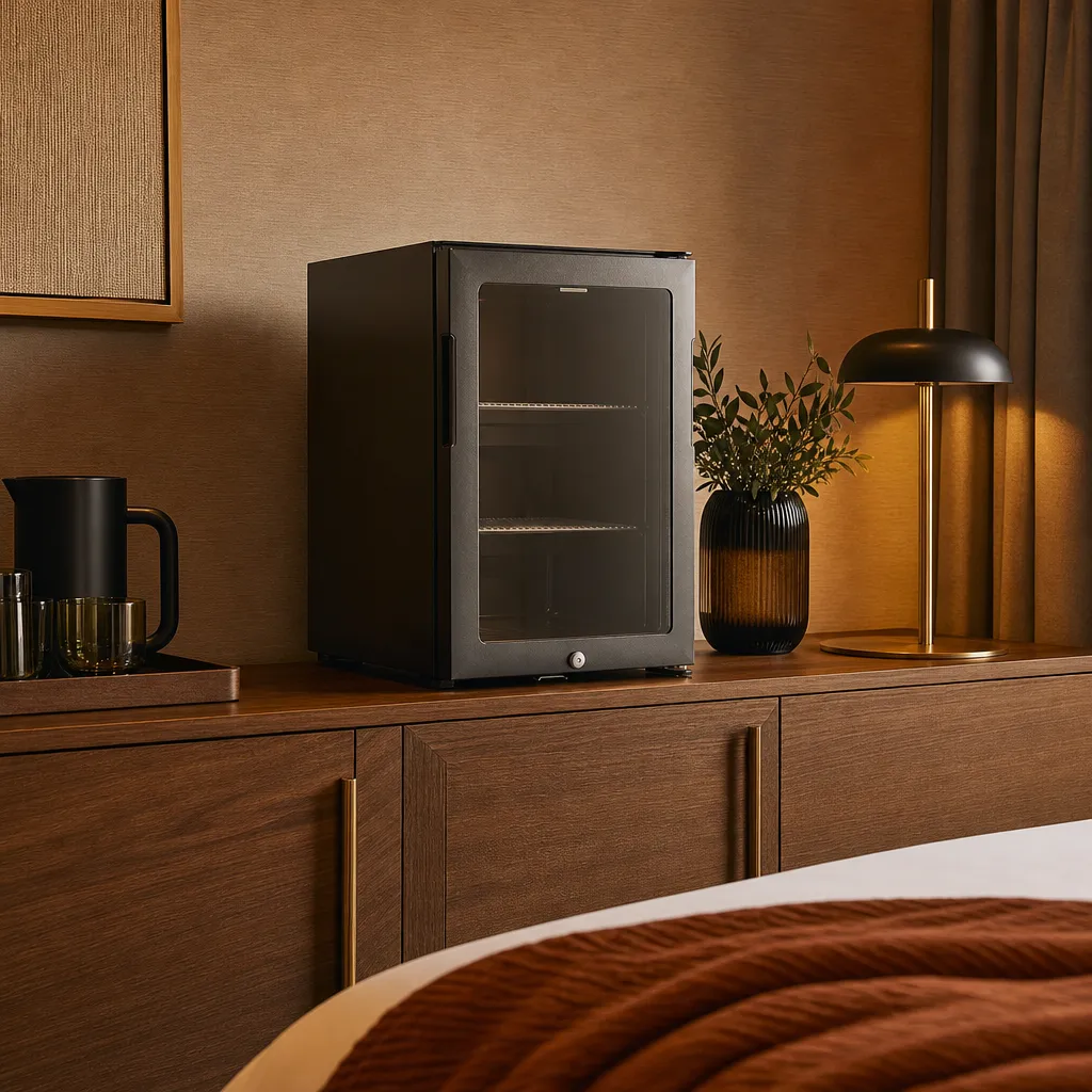 Mini Bar 36 L Porte Vitrée Noir, Froid Absorption Silencieux +5/+14 °C, LED et Verrou