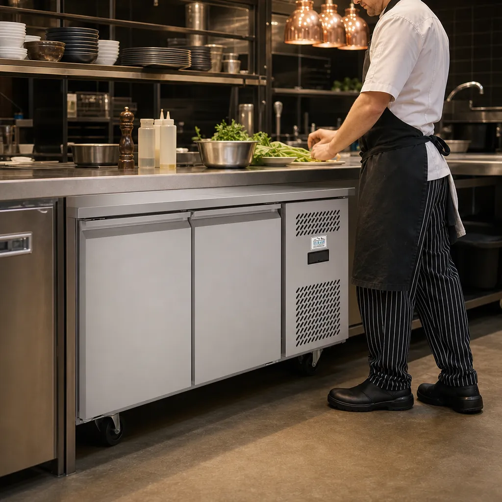Table Réfrigérée Négative 2 Portes 250 L -22/-17°C Froid Ventilé Inox AISI 430 Dosseret, 420 W