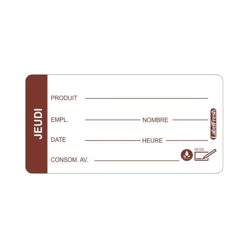 Etiquette de Traçabilité LabelFresh Soluble Pro - Jeudi - 60 x 30 mm - Lot de 250