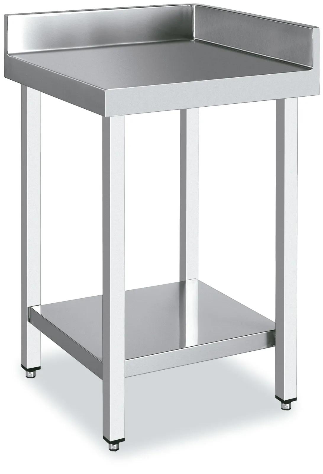 Table Inox d'Angle avec Dosseret et Etagère Basse -  600x700