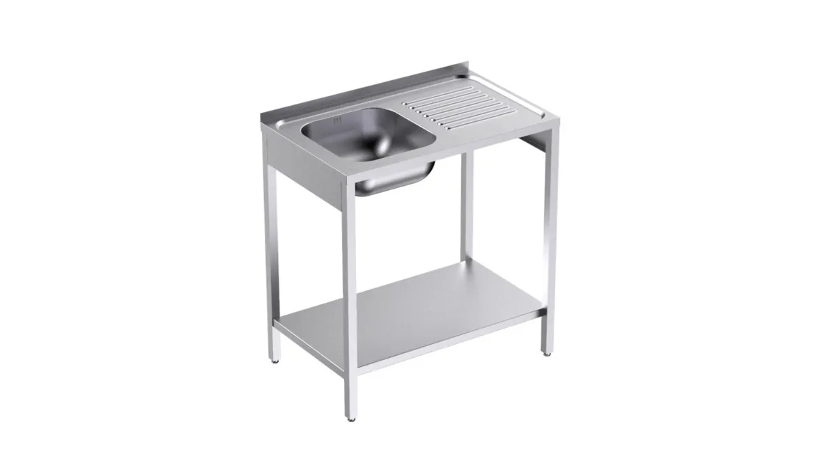 Plonge 1 Bac avec Etagère et Egouttoir à Droite - L 1000 x P 500 mm
