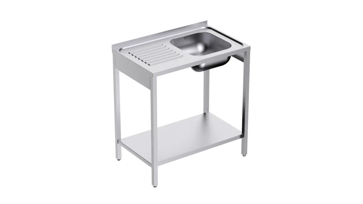 Plonge 1 Bac avec Etagère et Egouttoir à Gauche - L 800 x P 500 mm