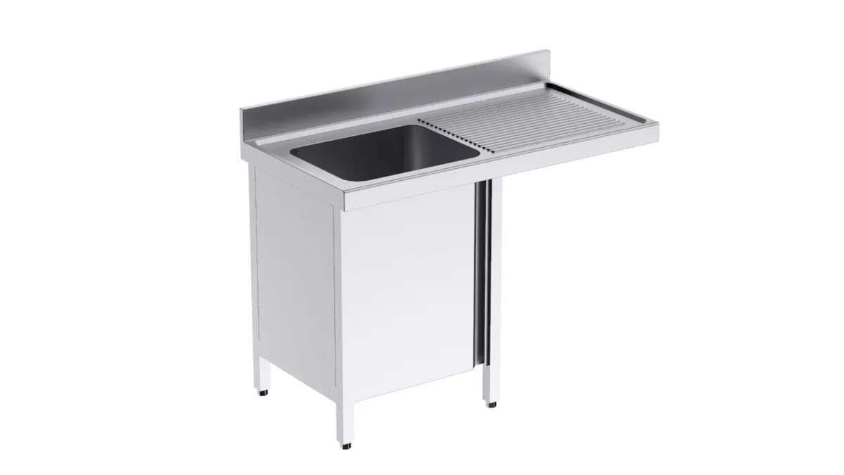 Plonge 1 Bac avec Portes et Passage pour Lave-Vaisselle à Droite - L 1200 x P 550 mm