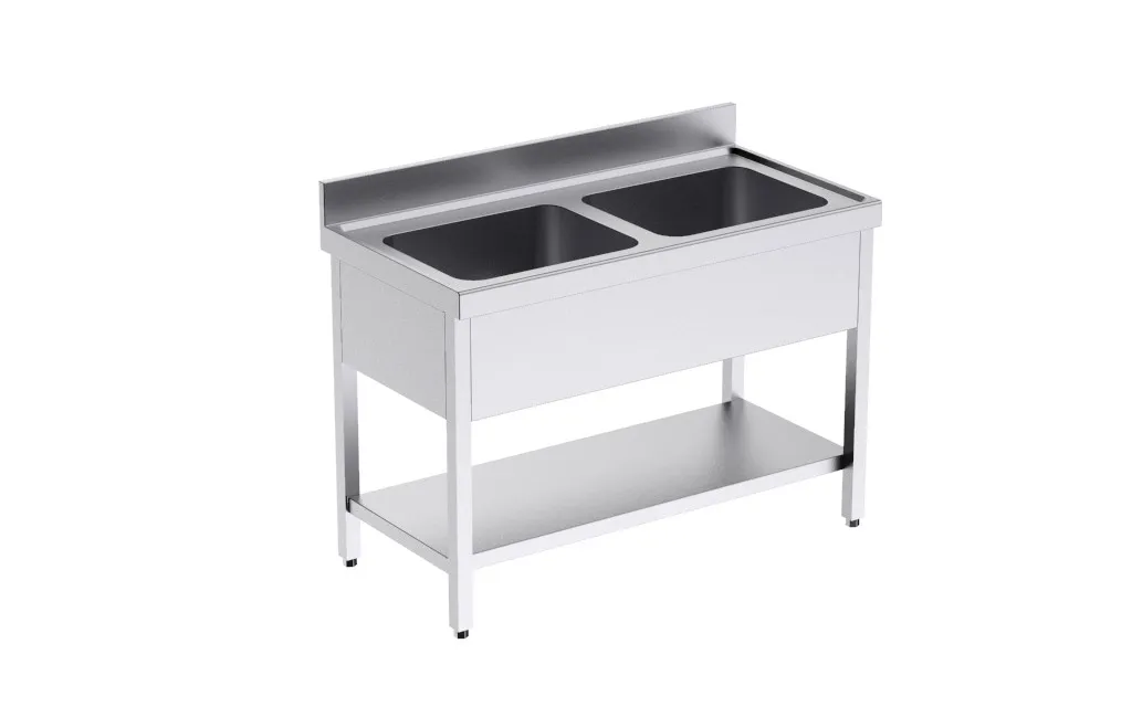 Plonge 2 Bacs avec Etagère - L 1400 x P 700 mm
