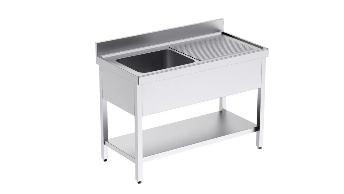 Plonge 1 Bac avec Etagère et Egouttoir à Droite - L 1300 x P 700 mm