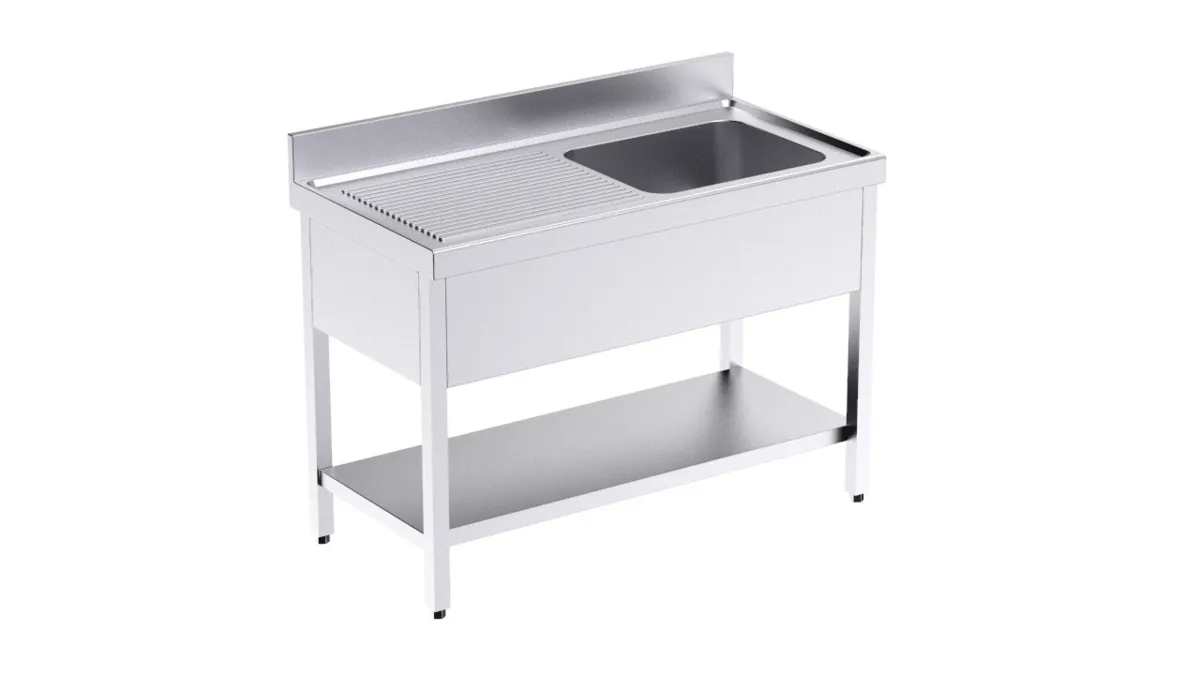 Plonge 1 Bac avec Etagère et Egouttoir à Gauche - L 1300 x P 700 mm