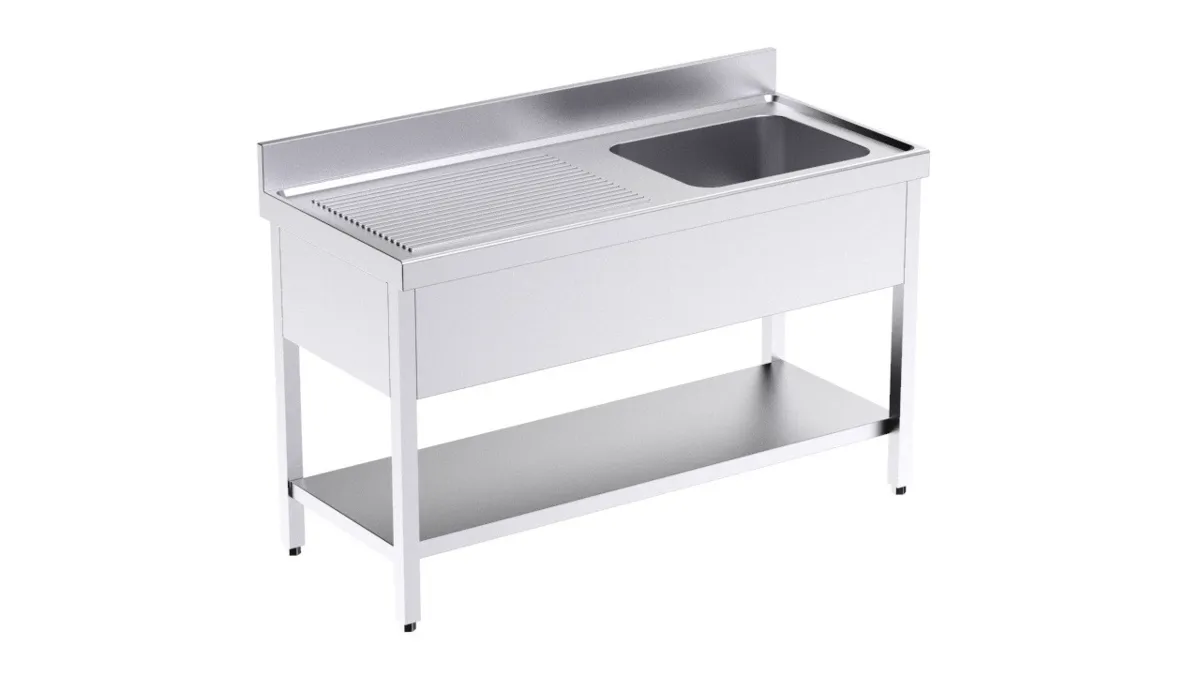 Plonge 1 Bac avec Etagère et Egouttoir à Gauche - L 1400 x P 700 mm