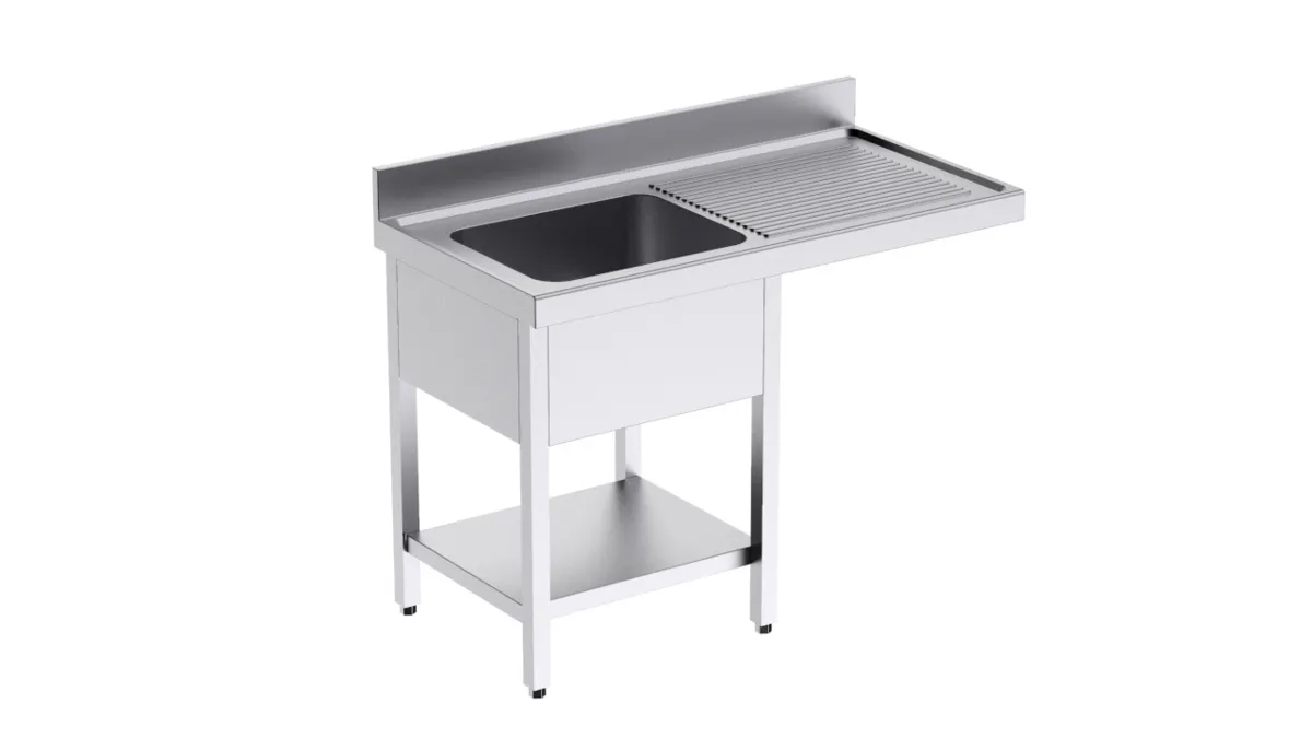 Plonge 1 Bac avec Etagère et Passage pour Lave-Vaisselle à Droite - L 1400 x P 700 mm
