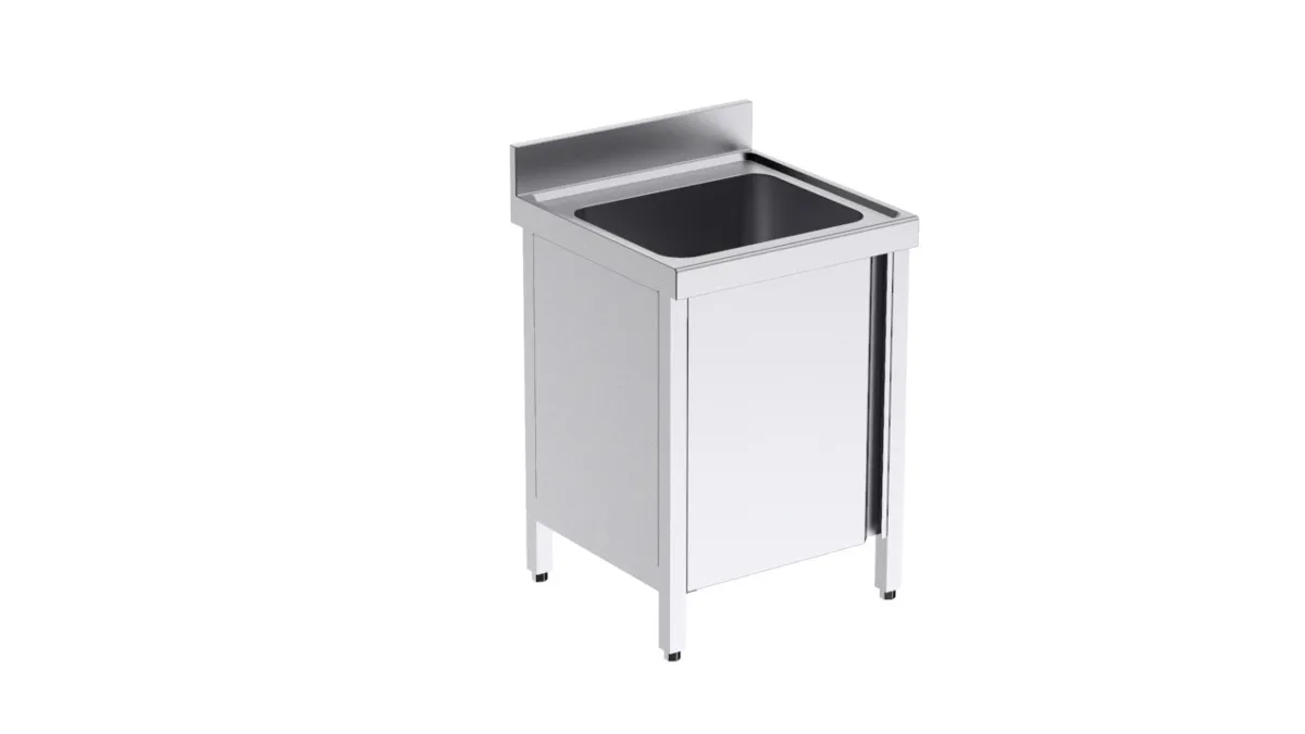 Plonge 1 Bac avec Porte Battante - L 700 x P 700 mm