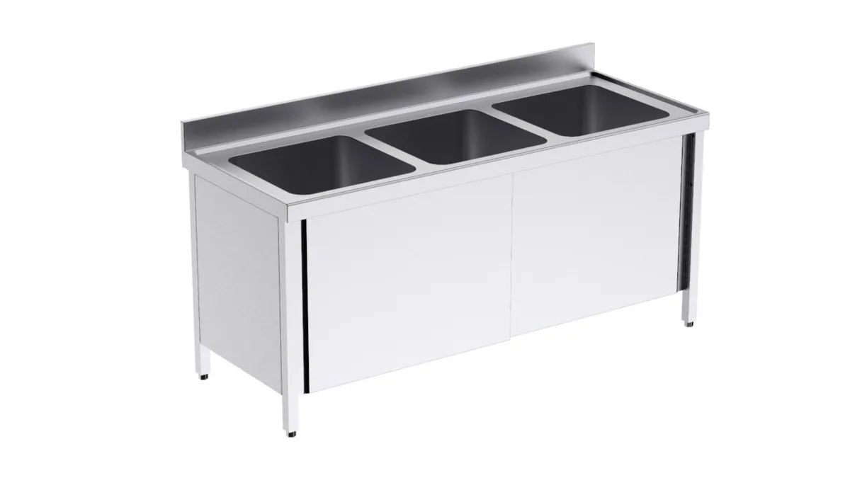Plonge 3 Bacs avec Portes Coulissantes - L 1800 x P 700 mm
